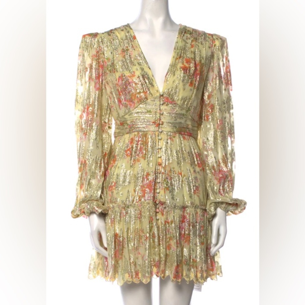 HEMANT & NANDITA Yellow and Red Floral Long Sleeve Dress